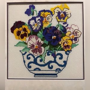 Jean Smith Designs Needlepoint Pansies in a Blue Bowl